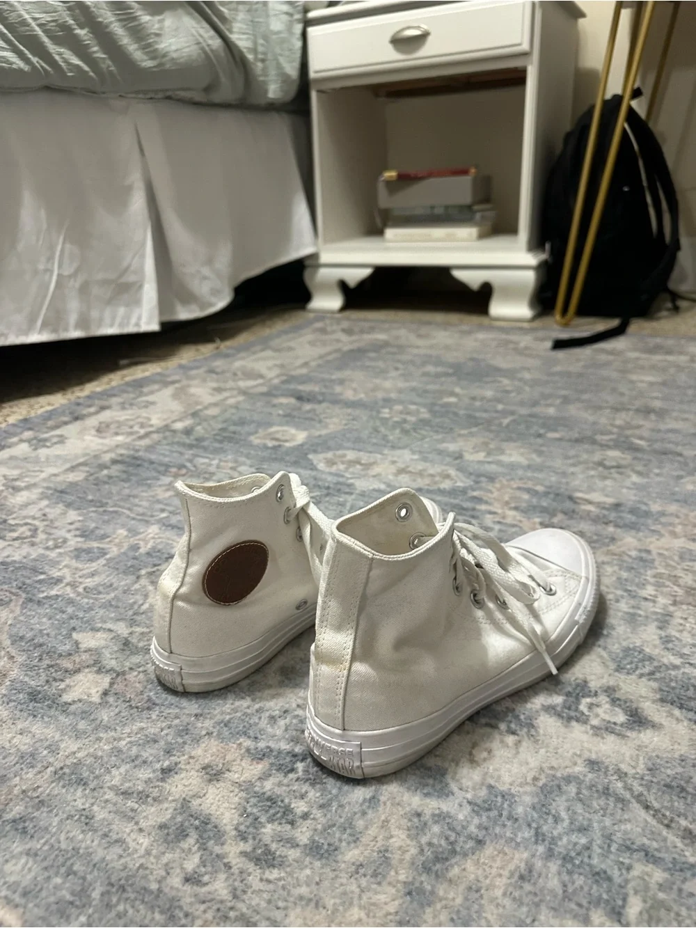 White High-Top Canvas Sneakers with Brown Patch